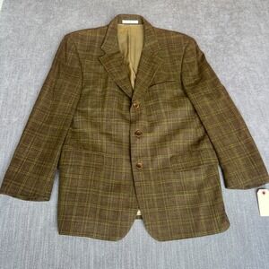 Hugo Boss Barneys NY Blazer Jacket Mens 40R Brown Plaid Formal Business Career